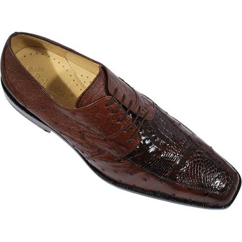 Belvedere "Tunisi" Brown Genuine Crocodile/Ostrich Shoes